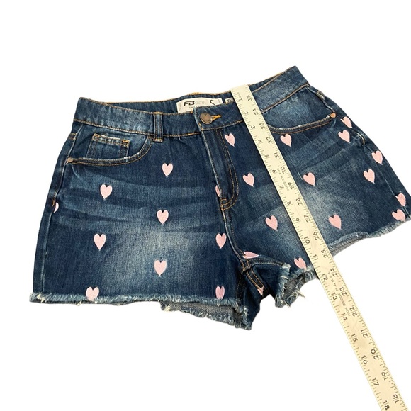 Cut off denim shorts w pink embroidered hearts. Small. Like new. FB Sisters. Sm - Picture 6 of 9